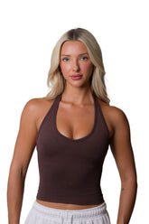 RECOIL HALTER TANK TOP - ESPRESSO