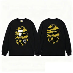 BAPE Style Big Camo Ape Head Long-Sleeve Tee - Black/Yellow