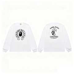 BAPE x Chrome Hearts Style Horseshoe & Cross Long-Sleeve Tee - White