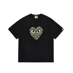 BAPE x PLAY Style Camo Heart Short-Sleeve Tee - Black/Classic Green