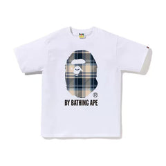 BAPE Style Tartan Plaid Big Ape Head Short-Sleeve Tee - White/Blue