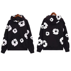 "Denim Tears" Black Floral Pattern Full-Zip Hoodie