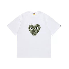 BAPE x PLAY Style Camo Heart Short-Sleeve Tee - White/Classic Green