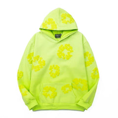 "Denim Tears" Neon Green Floral Pattern Oversized Hoodie