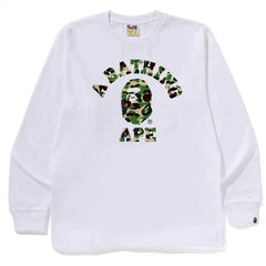 BAPE Style Arch Logo Camo Ape Head Long-Sleeve Tee - White/Green