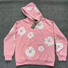 "Denim Tears" Pink Floral Pattern Full-Zip Hoodie