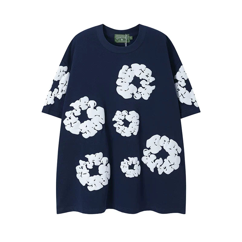 Denim Tears Cotton Wreath Graphic T-Shirt - Navy Blue / Oversized Streetwear