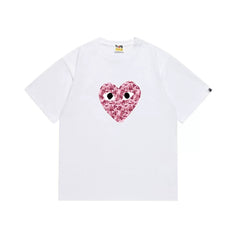 BAPE x PLAY Style Camo Heart Short-Sleeve Tee - White/Pink