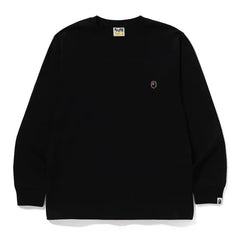 BAPE Style Minimalist Embroidered Ape Head Long-Sleeve Tee - Solid Black