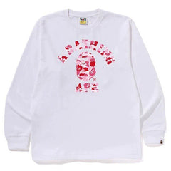 BAPE Style Arch Logo Camo Ape Head Long-Sleeve Tee - White/Pink