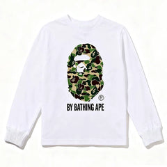 BAPE Style "BY BATHING APE" Camo Ape Head Long-Sleeve Tee - White/Green