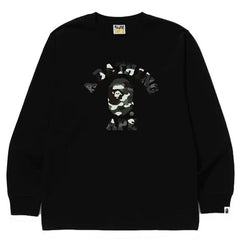 BAPE Style Arch Logo Monochrome Camo Ape Head Long-Sleeve Tee - Black