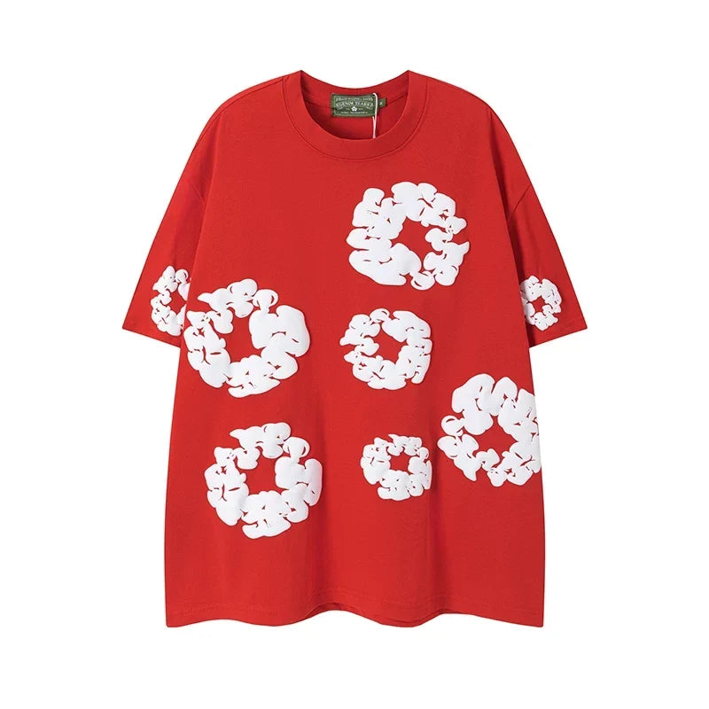 Denim Tears Cotton Wreath Graphic T-Shirt - Red / Oversized Streetwear