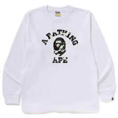 BAPE Style Arch Logo Monochrome Camo Ape Head Long-Sleeve Tee - White