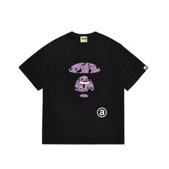 BAPE Style Abstract Deconstructed Ape Head Tee - Black/Purple