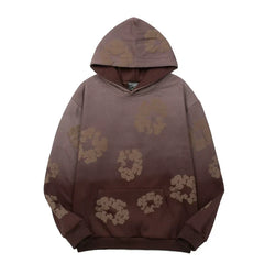 "Denim Tears" Brown Ombre Floral Pattern Oversized Hoodie