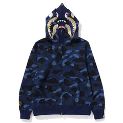 BAPE Style Camo Gold Shark Teeth Full-Zip Hoodie - Blue