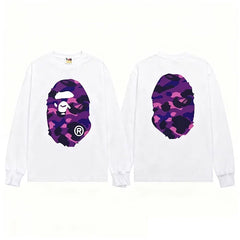 BAPE Style Big Camo Ape Head Long-Sleeve Tee - White/Purple