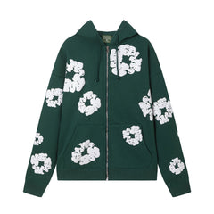 "Denim Tears" Dark Green Floral Pattern Full-Zip Hoodie