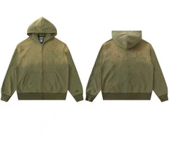 Vale Forever Vintage Gothic Cross Zip-Up Hoodie & Sweatpants Set - Olive Green