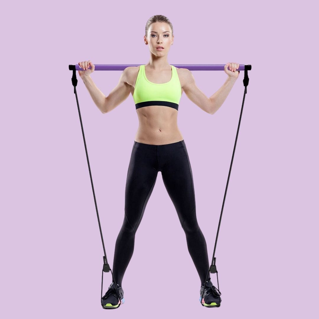 Portable Pilates Bar Kit with Resistance Bands - Home Gym Workout Stick for Yoga, Stretching, and Strength Training - Full Body Toning Fitness Equipment