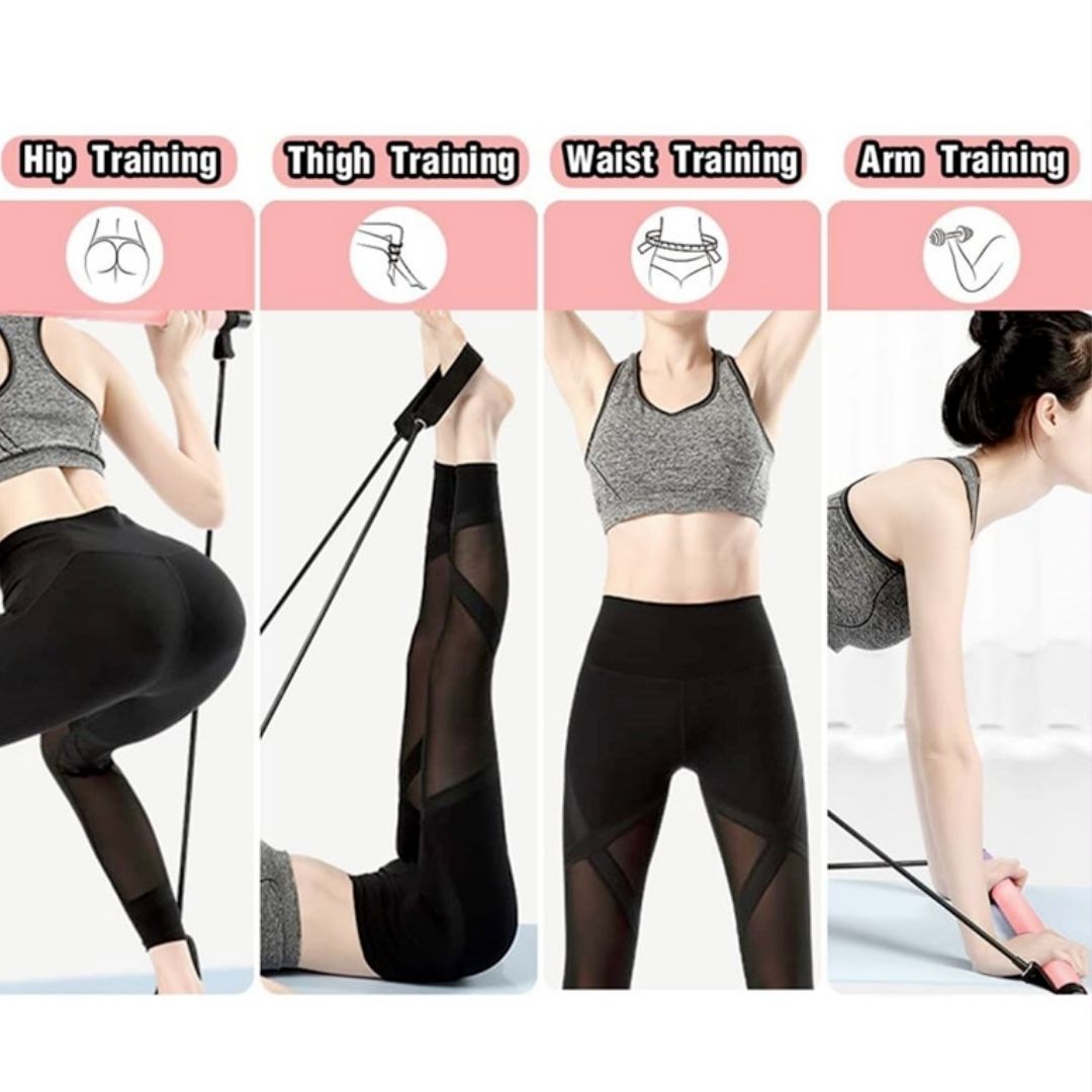 Portable Pilates Bar Kit with Resistance Bands - Home Gym Workout Stick for Yoga, Stretching, and Strength Training - Full Body Toning Fitness Equipment