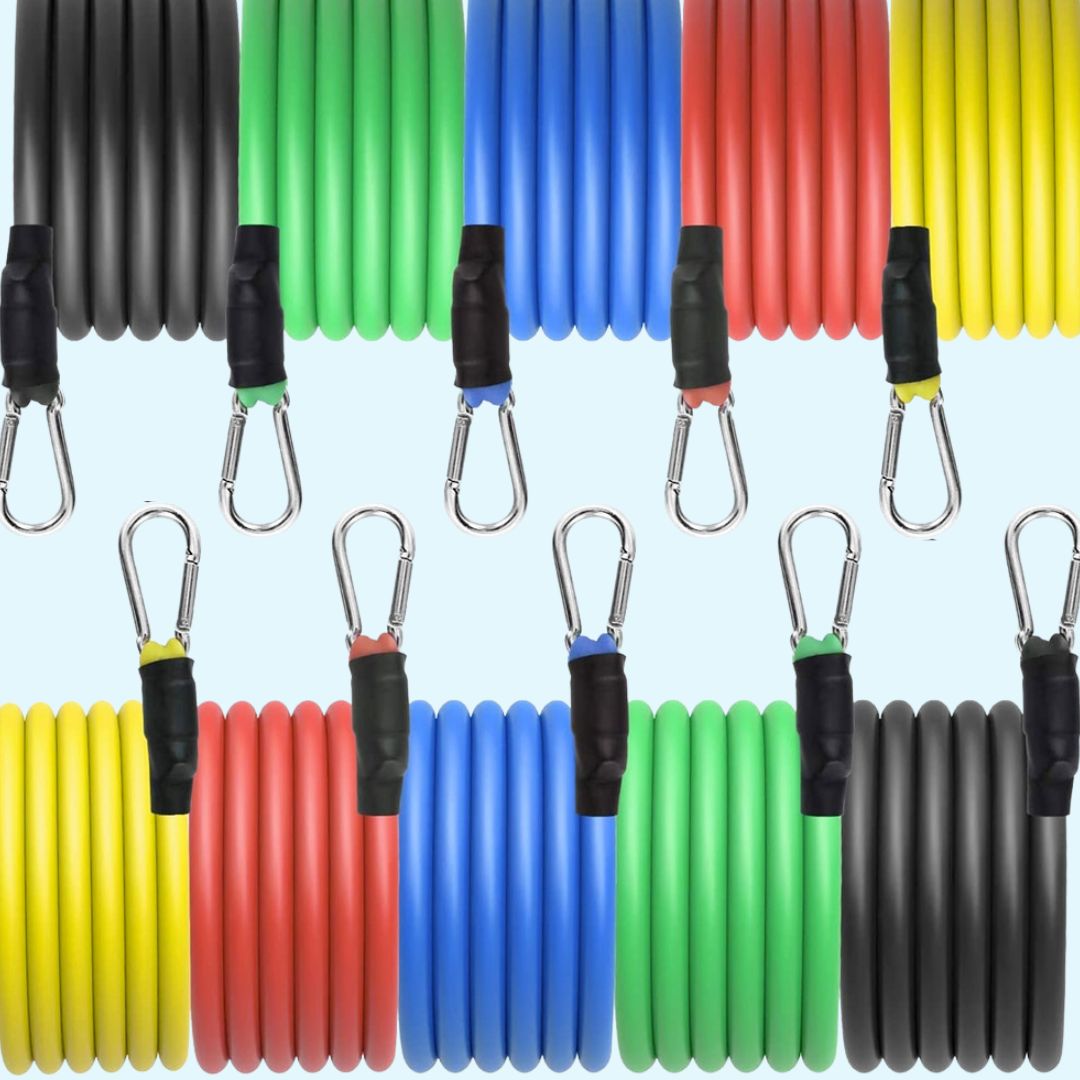 11-Piece Stackable Resistance Bands Set - Premium Latex Exercise Tubes with Door Anchor, Ankle Straps, and Handles for Home Gym & Strength Training
