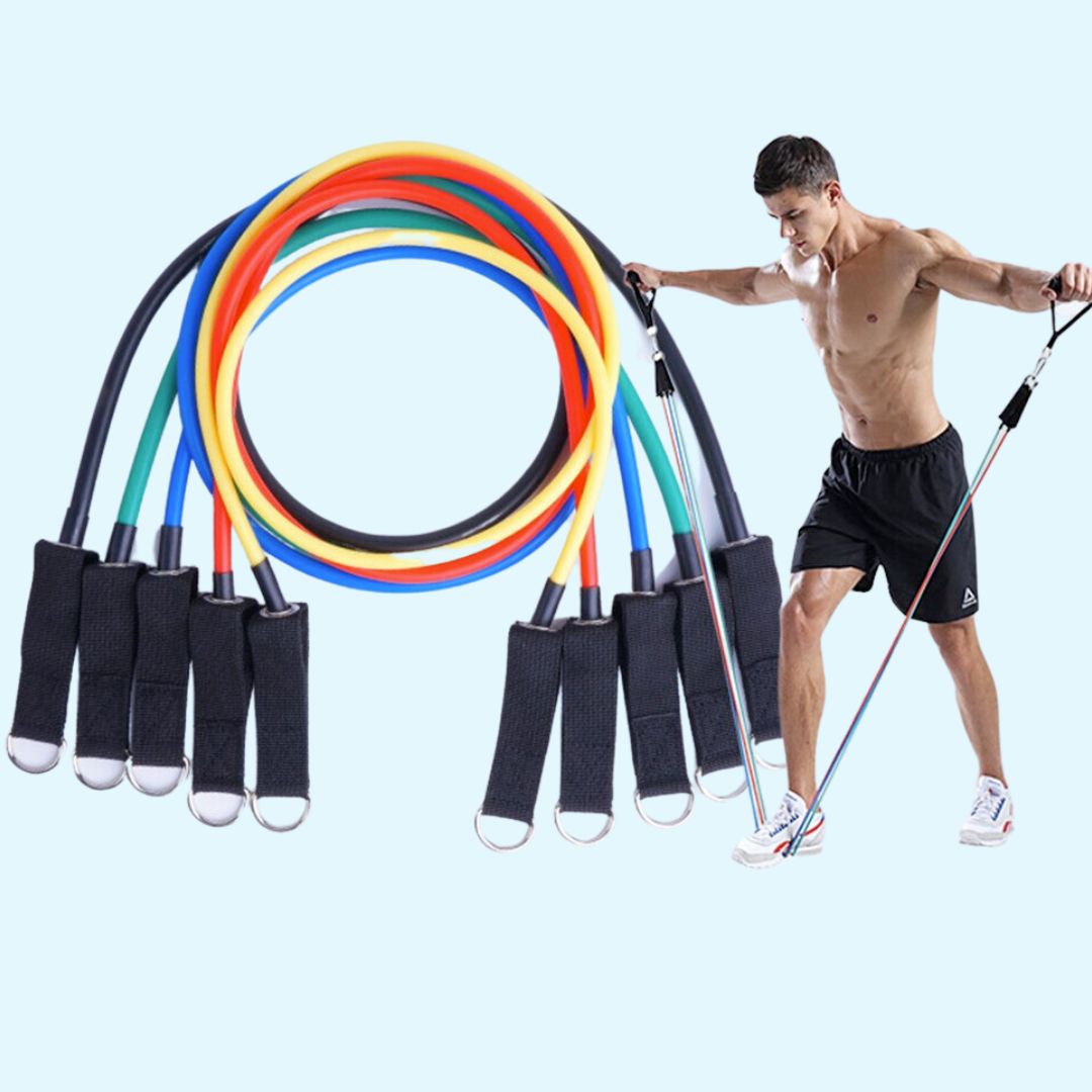 11-Piece Stackable Resistance Bands Set - Premium Latex Exercise Tubes with Door Anchor, Ankle Straps, and Handles for Home Gym & Strength Training