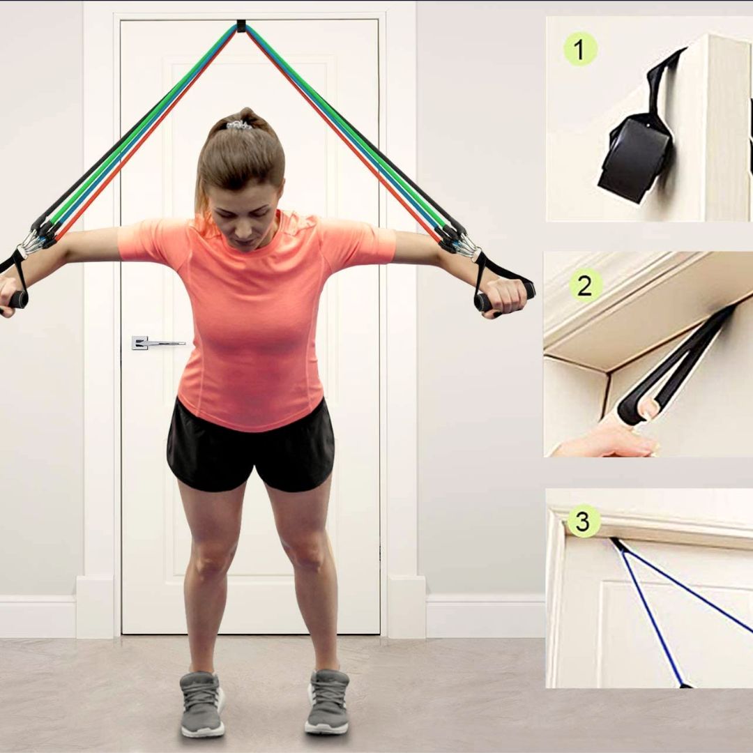 11-Piece Stackable Resistance Bands Set - Premium Latex Exercise Tubes with Door Anchor, Ankle Straps, and Handles for Home Gym & Strength Training