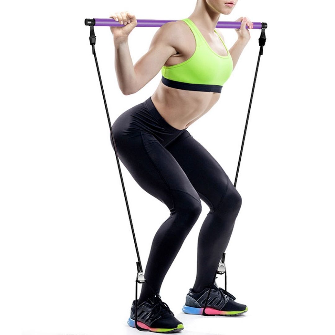 Portable Pilates Bar Kit with Resistance Bands - Home Gym Workout Stick for Yoga, Stretching, and Strength Training - Full Body Toning Fitness Equipment
