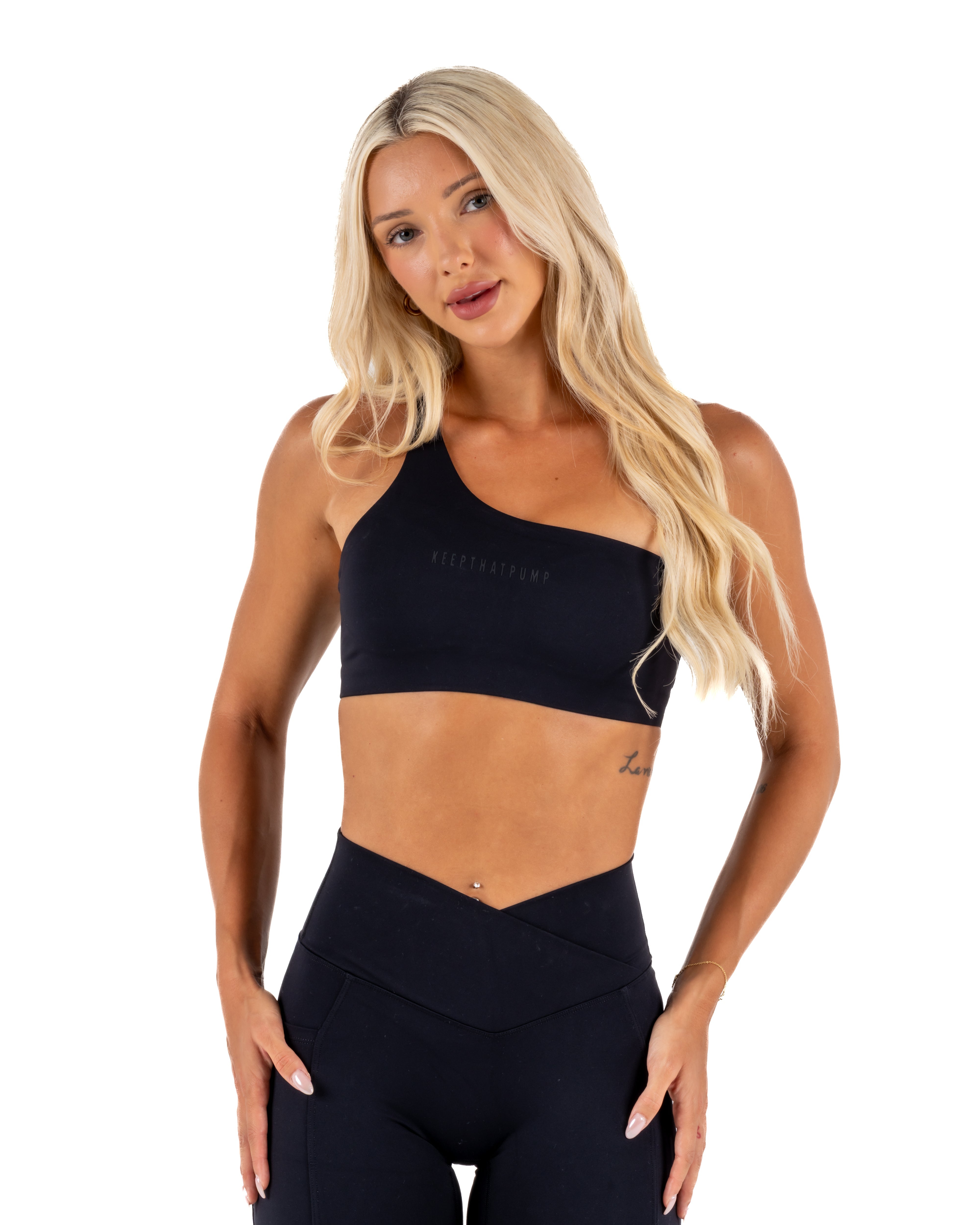 IGNITE ONE SHOULDER CROP - BLACK
