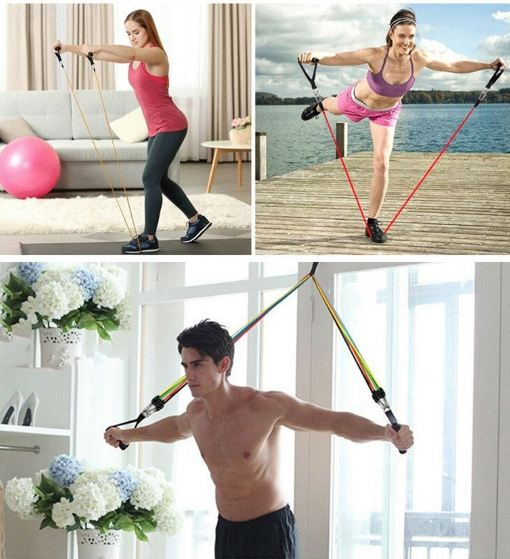11-Piece Stackable Resistance Bands Set - Premium Latex Exercise Tubes with Door Anchor, Ankle Straps, and Handles for Home Gym & Strength Training