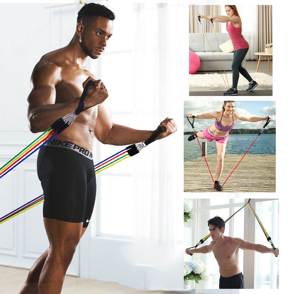 11-Piece Stackable Resistance Bands Set - Premium Latex Exercise Tubes with Door Anchor, Ankle Straps, and Handles for Home Gym & Strength Training