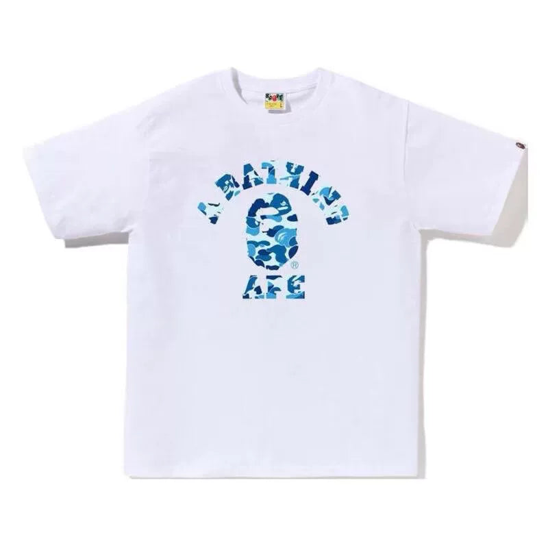BAPE Style Camo Ape Head Arch Logo Short-Sleeve Tee - White/Blue