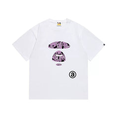 BAPE Style Abstract Deconstructed Ape Head Tee - White/Purple