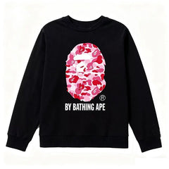 BAPE Style "BY BATHING APE" Camo Ape Head Long-Sleeve Tee - Black/Pink