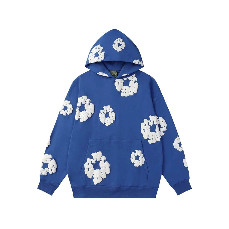 Denim Tears Cotton Wreath Graphic Hoodie - Cobalt Blue / Relaxed Streetwear Fit