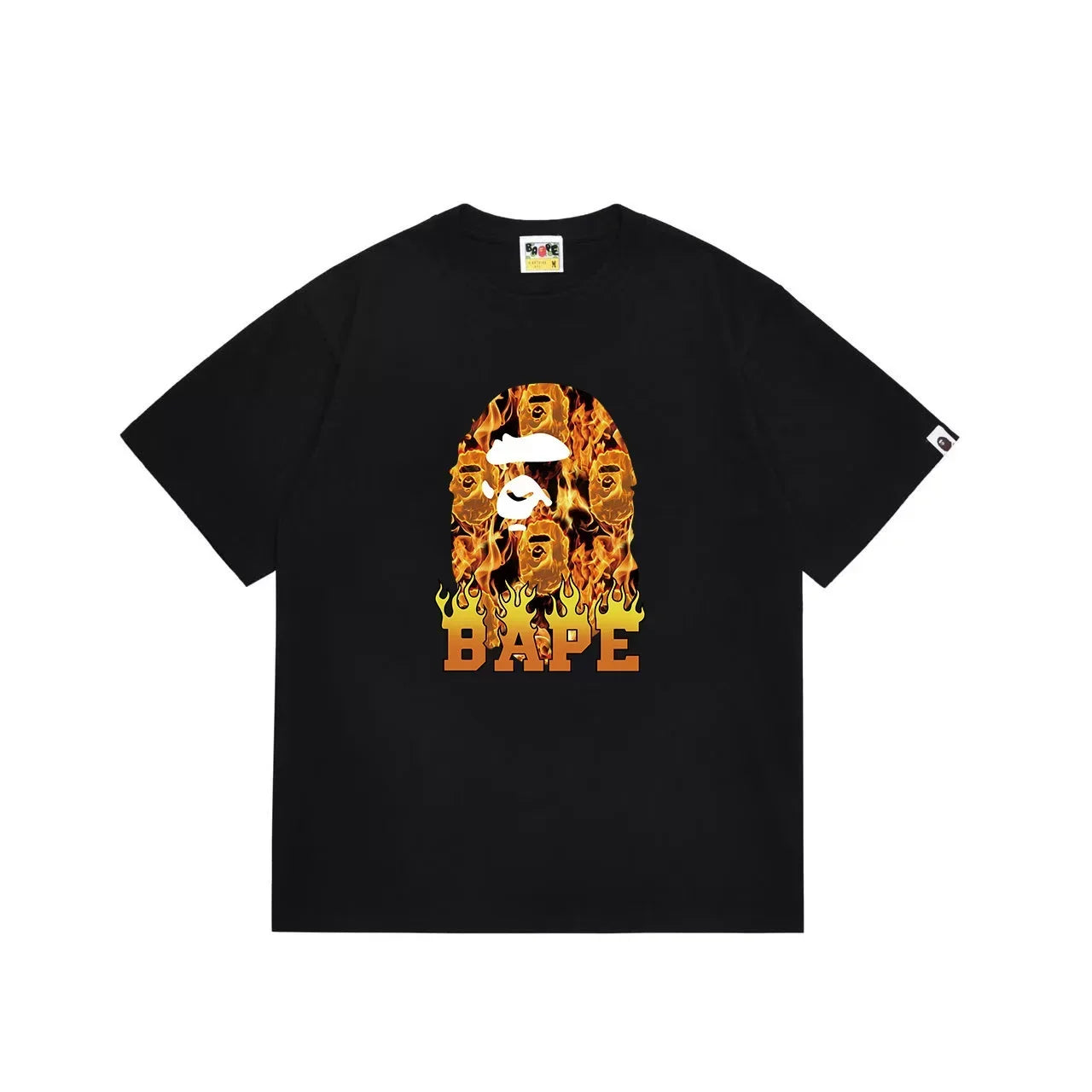 BAPE Style Flame & Logo Ape Head Short-Sleeve Tee - Black
