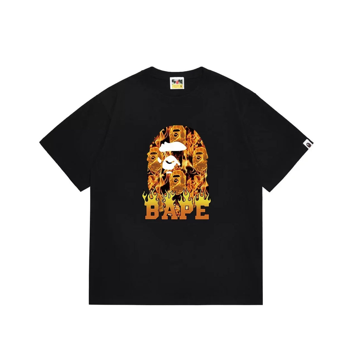 BAPE Style Flame & Logo Ape Head Short-Sleeve Tee - Black