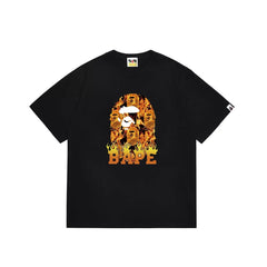 BAPE Style Flame & Logo Ape Head Short-Sleeve Tee - Black