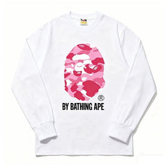 BAPE Style "BY BATHING APE" Camo Ape Head Long-Sleeve Tee - White/Pink