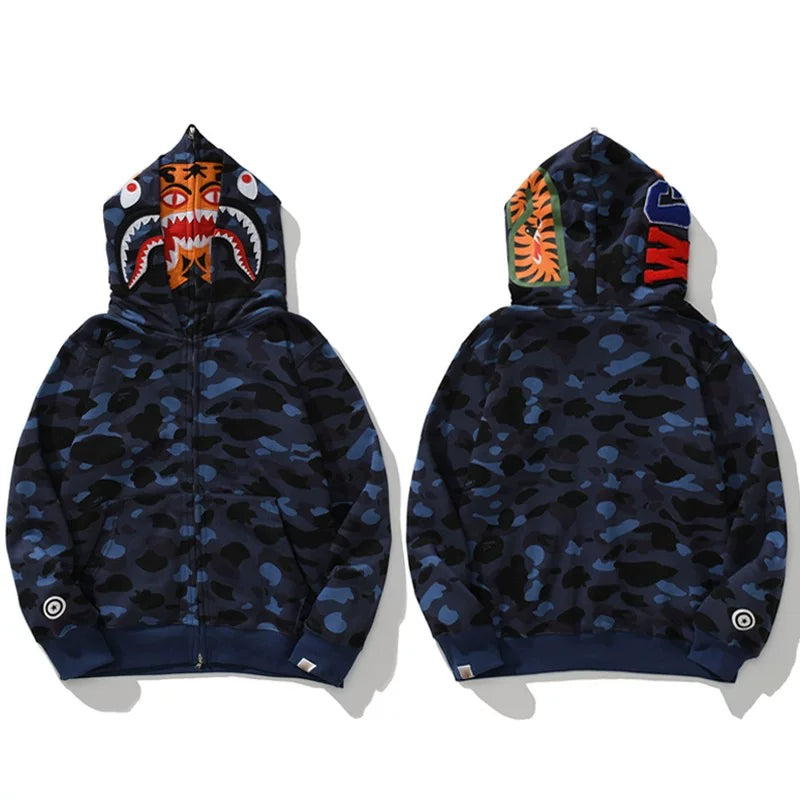 BAPE Style Camo Tiger Full-Zip Hoodie - Blue