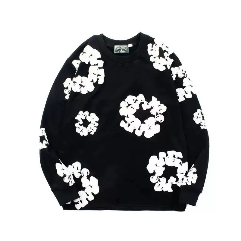 "Denim Tears" Black Floral Pattern Full-Zip Hoodie