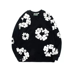"Denim Tears" Black Floral Pattern Full-Zip Hoodie