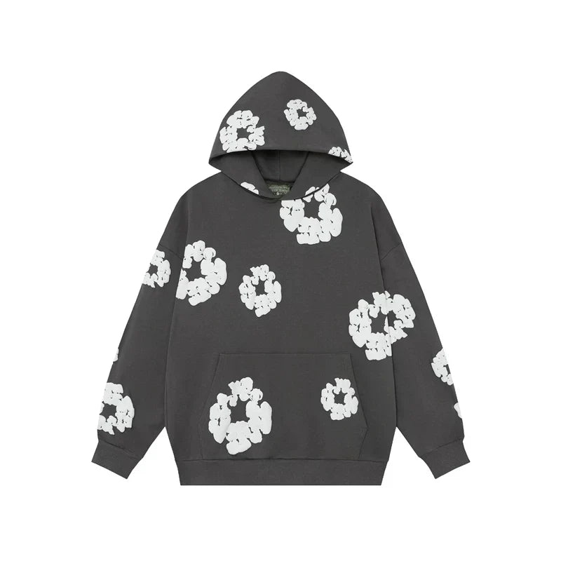 Denim Tears Cotton Wreath Graphic Hoodie - Charcoal Grey / Relaxed Streetwear Fit
