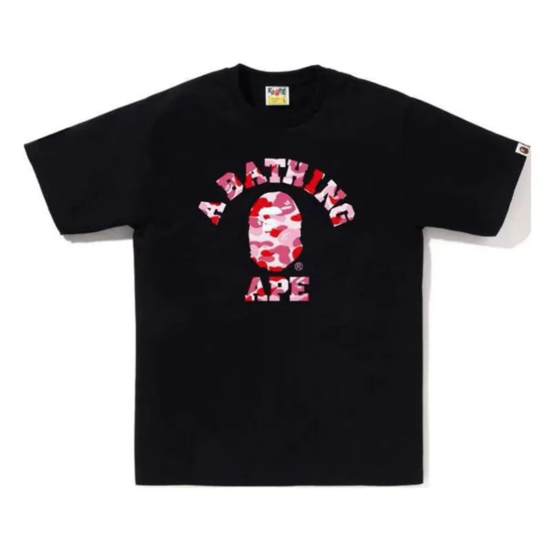 BAPE Style Camo Ape Head Arch Logo Short-Sleeve Tee - Black/Pink