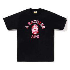 BAPE Style Camo Ape Head Arch Logo Short-Sleeve Tee - Black/Pink
