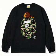 BAPE Style Baby Milo on Camo Ape Head Long-Sleeve Tee - Black/Green