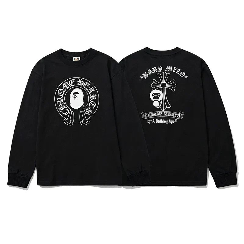 BAPE x Chrome Hearts Style Horseshoe & Cross Long-Sleeve Tee - Black