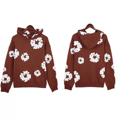 "Denim Tears" Brown Floral Pattern Full-Zip Hoodie
